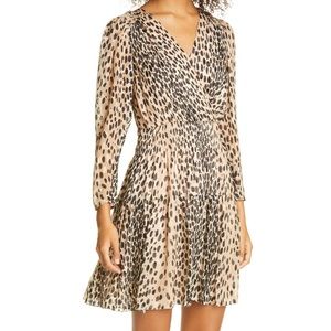Rebecca Taylor Leopard Print Long Sleeve Silk Blend Dress